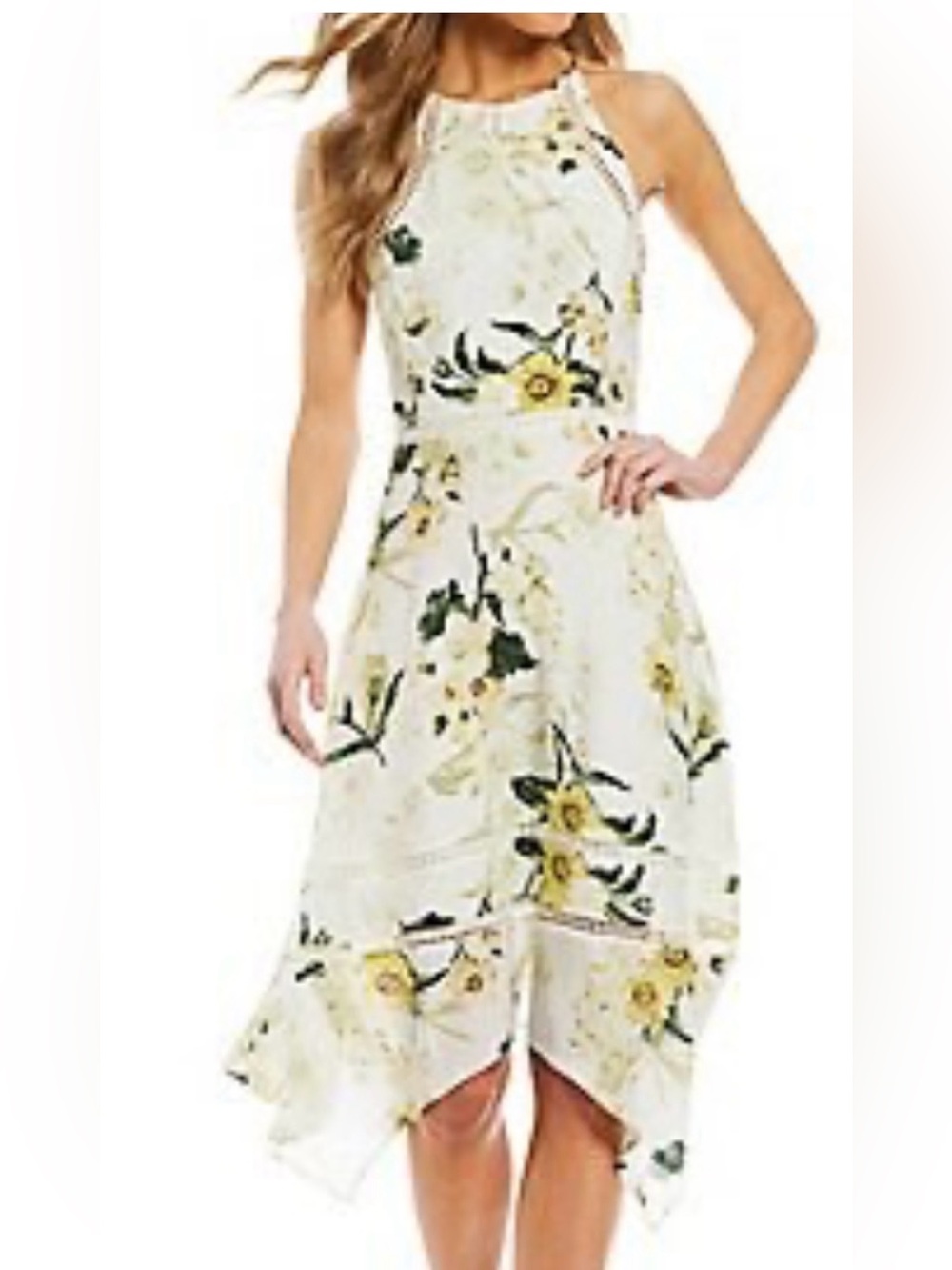 ANTONIO MELANI White Floral Halter Handkerchief Hem Dress
